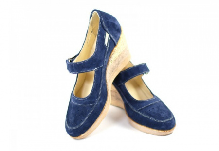 Pantofi dama piele naturala velur bleumarin cu platforma cod P74BLVEL - Made in Romania - Img 3
