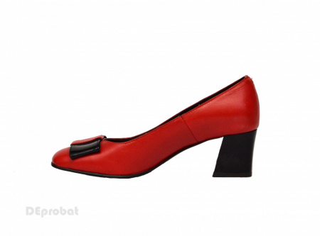 Pantofi dama rosii cu toc aplicat din piele naturala cod P354 - Img 4