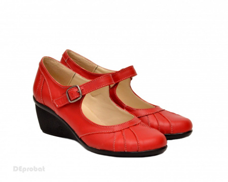 Pantofi dama rosii din piele naturala cu platforma cod P156R - Made in Romania