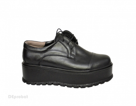 Pantofi negri dama cu talpa inalta 5,5 cm din piele naturala cod P204 - Img 3