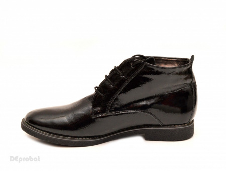 Ghete negre lacuite dama cu siret din piele naturala cod G41 - Img 4