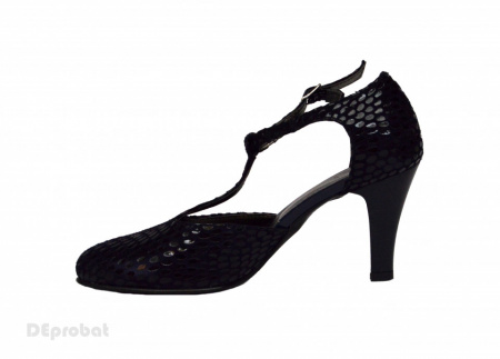 Pantofi dama negri cu toc aplicat din piele naturala cod P346 - Img 3