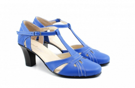 Pantofi dama piele naturala albastri cu bareta cod P126AL - Made in Romania