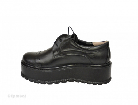 Pantofi negri dama cu talpa inalta 5,5 cm din piele naturala cod P204 - Img 4