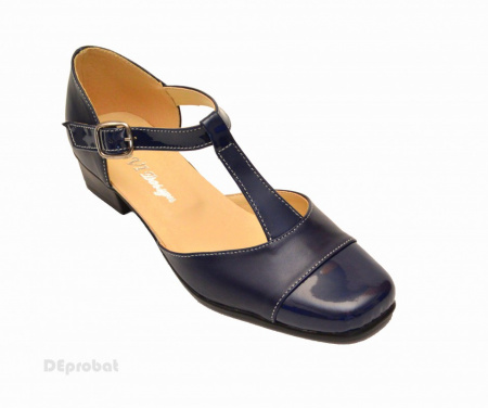 Pantofi dama piele naturala bleumarin cu bareta
