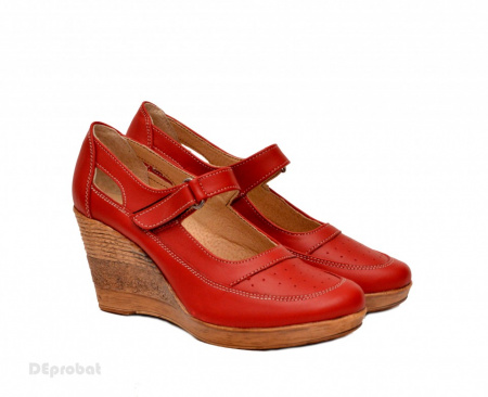 Pantofi dama piele naturala rosii cu platforma cod P74R - Made in Romania