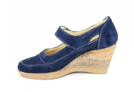 Pantofi dama piele naturala velur bleumarin cu platforma cod P74BLVEL - Made in Romania - Img 5