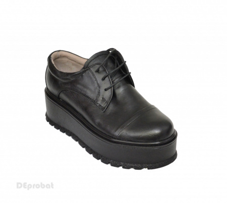 Pantofi negri dama cu talpa inalta 5,5 cm din piele naturala cod P204 - Img 5