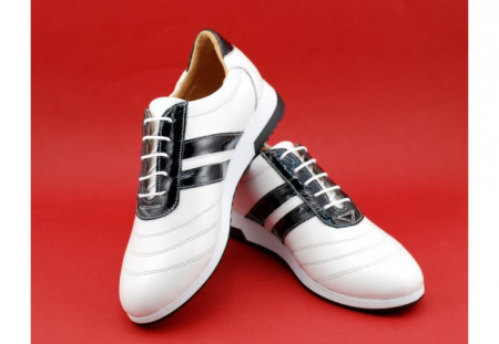 Pantofi sport dama piele naturala alb cu negru cod P86 - Made in Romania - Img 2