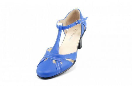 Pantofi dama piele naturala albastri cu bareta cod P126AL - Made in Romania - Img 3