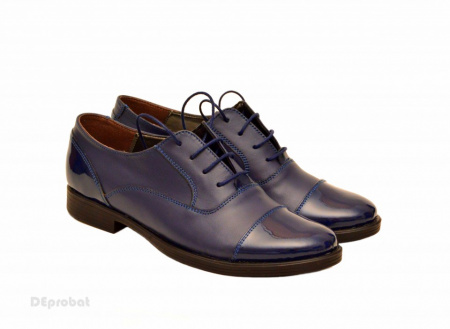 Pantofi dama piele naturala bleumarin cu siret cod P160 - Made in Romania