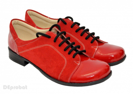 Pantofi dama piele naturala rosii cu siret cod P28