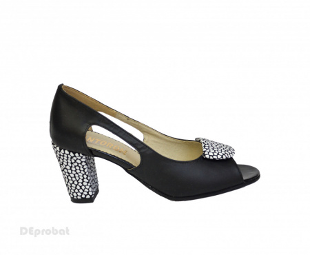 Sandale negre dama din piele naturala toc aplicat 7 cm cod S318 - Img 3
