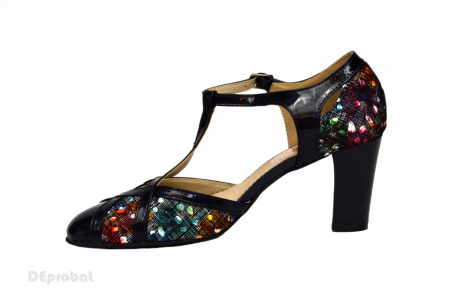 Pantofi dama bleumarin cu toc aplicat din piele naturala cod P344 - Img 5