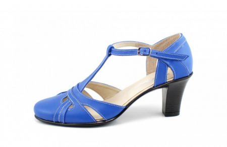 Pantofi dama piele naturala albastri cu bareta cod P126AL - Made in Romania - Img 4