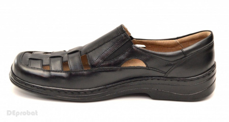 Pantofi barbati piele naturala negri de vara cu elastic cod P20 - Img 2