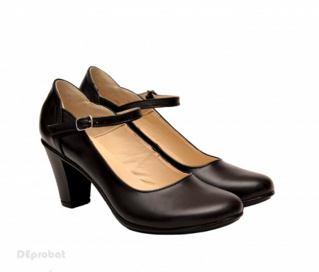 Pantofi dama eleganti din piele naturala negri cu toc de 7 cm cod P153N