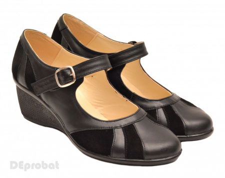 Pantofi dama negri din piele naturala cu platforma cod P40N - Made in Romania