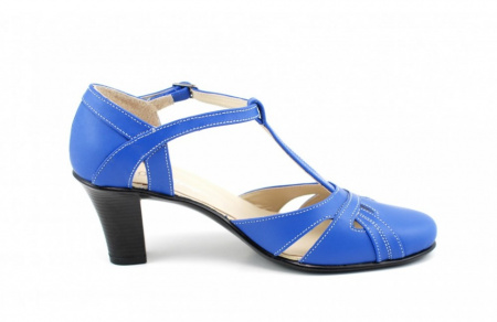 Pantofi dama piele naturala albastri cu bareta cod P126AL - Made in Romania - Img 5