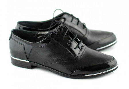 Pantofi dama piele naturala negri cu siret cod P50N - Made in Romania
