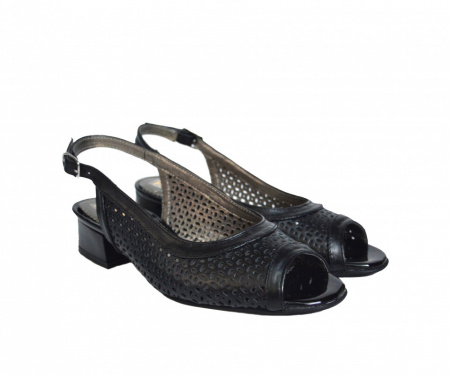 Sandale negre dama din piele naturala toc aplicat 3,5 cm cod S333