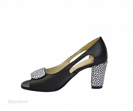 Sandale negre dama din piele naturala toc aplicat 7 cm cod S318 - Img 4