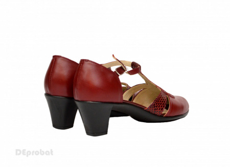 Pantofi dama grena cu toc aplicat din piele naturala cod P351 - Img 2