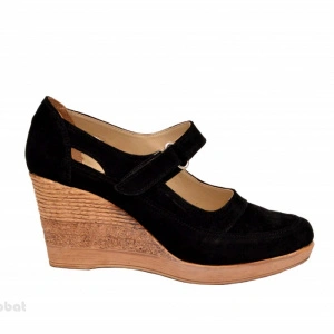 Pantofi dama piele naturala velur negri cu platforma