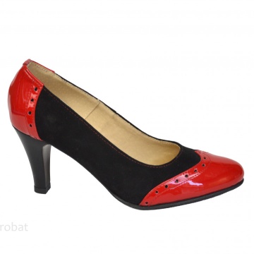 Pantofi negru cu rosu dama eleganti din piele naturala