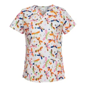 Bluza medicala alba cu libelule