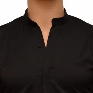 Camasa Neagra Slim Fit stil tunica cu nasturi ascunsi S, M, L, XL