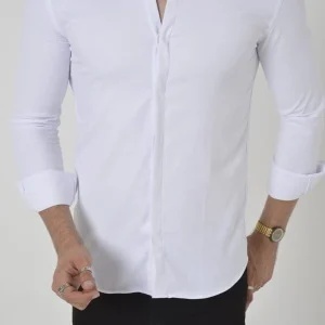 Camasa Slim Fit alba stil tunica vazut din fata