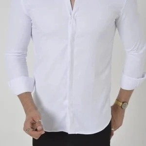 Camasa Slim Fit alba stil tunica vazut din fata