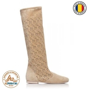 Cizme dama bej din piele naturala perforat cod G333