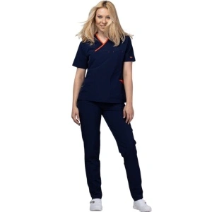 Costum medical Onyx dama - bleumarin cu paspol portocaliu