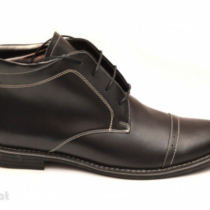Ghete barbati piele naturala Negre casual-elegante cu siret cod G12 - Img 3