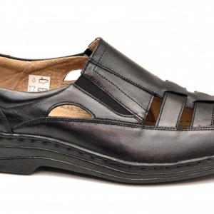 Pantofi barbati piele naturala negri de vara cu elastic