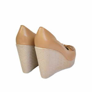 Pantofi bej dama din piele naturala platforma 11 cm