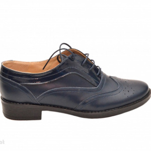 Pantofi dama bleumarin casual-eleganti din piele naturala Oxford