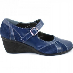 Pantofi dama bleumarin din piele naturala cu platforma