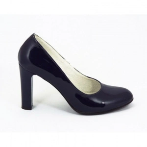 Pantofi dama bleumarin eleganti din piele naturala lacuita cu toc de 9 cm cod P335 - Img 2