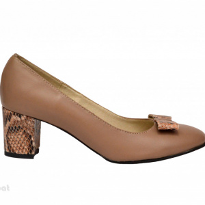 Pantofi dama eleganti cu toc imbracat din piele naturala bej cod P340 - Img 3