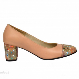 Pantofi dama eleganti cu toc imbracat din piele naturala bej cod P356 - Img 3