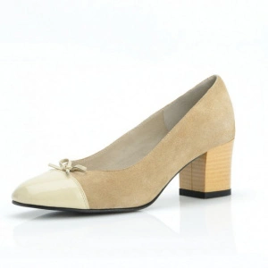 Pantofi dama eleganti din piele naturala bej velur cod P308