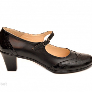 Pantofi dama eleganti din piele naturala negri cu toc de 5 cm