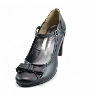 Pantofi dama eleganti negri din piele naturala cu funda