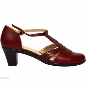 Pantofi dama grena cu toc aplicat din piele naturala cod P351 - Img 3