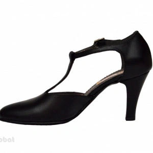 Pantofi dama negri cu toc aplicat din piele naturala