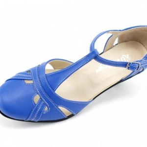 Pantofi dama piele naturala albastri cu bareta