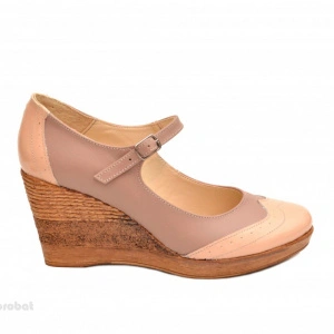 Pantofi dama piele naturala bej cu platforma
